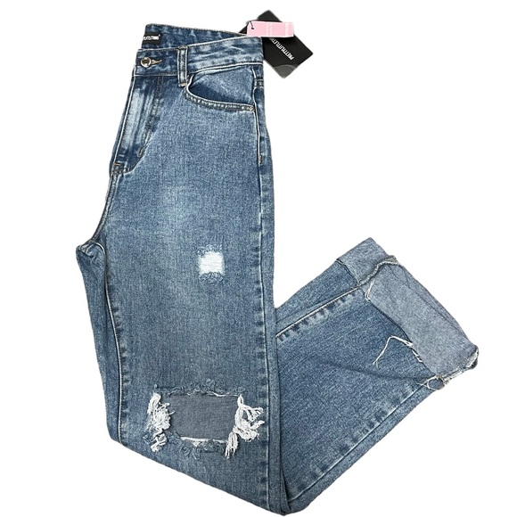 PrettyLittleThing Denim - NWT Pretty Little Things Distressed High Rise Mid Wash Straight Leg